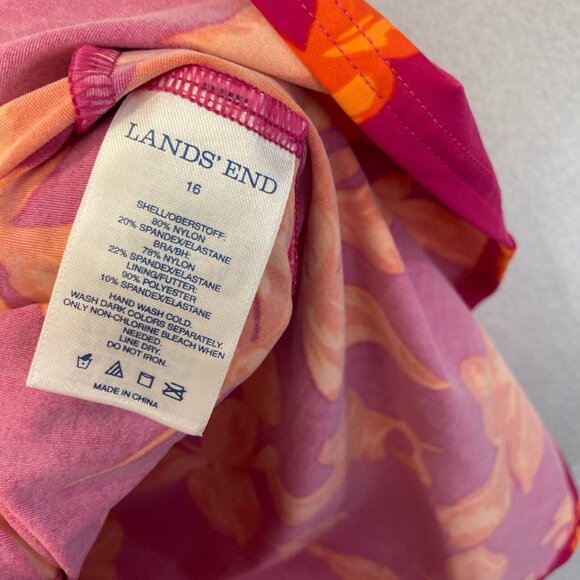 Lands’ End Floral Tankini Top Size 16 Swimsuit Unpadded Underwire Pink Orange - Picture 3 of 10
